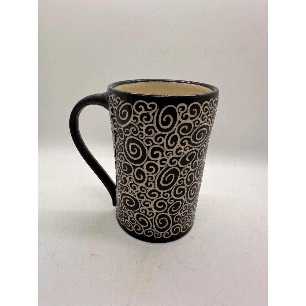 Jennifer Falter Doodle Mug Black White Swirl Pottery Coffee‎ Cup 7" Signed JF
